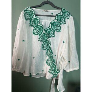Hope Springs Women's Size XL Gauze Embroidered Blouse Boxy Semi Sheer Oversized